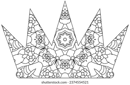Zentangle stylized crown for coloring. Hand Drawn lace vector illustration