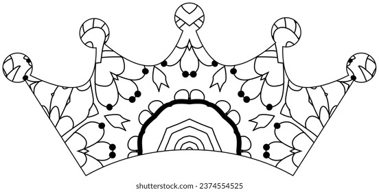 Zentangle stylized crown for coloring. Hand Drawn lace vector illustration
