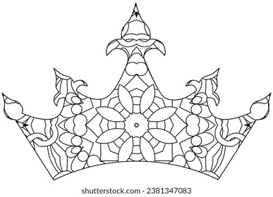 Zentangle estilizó la corona para colorear. Ilustración del vector de encaje dibujado a mano