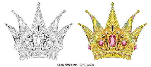 Zentangle stylized crown. Hand Drawn lace vector illustration