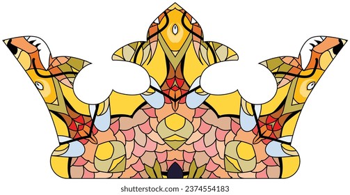 Corona estilizada de Zentangle. Ilustración del vector de encaje dibujado a mano