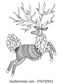 Zentangle stylized deer. Ethnic patterned vector illustration. African, indian, totem, tribal, design. Sketch for adult antistress coloring page, tattoo, poster, print, t-shirt - stock vector