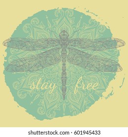 Zentangle stylized dragonfly . Hand drawn vector illustration.