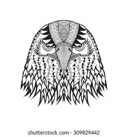 Zentangle stylized eagle head. Animals. Black white hand drawn doodle. Ethnic patterned vector illustration. African, indian, totem tatoo design. Sketch for avatar, tattoo, poster, print or t-shirt.