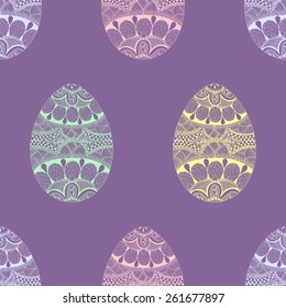 Zentangle stylized Easter pastel Eggs seamless pattern. Hand Drawn vector illustration.
