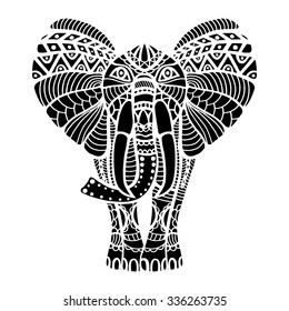 Zentangle stylized Elephant. Hand Drawn lace vector illustration isolated on white background. Sketch for tattoo or makhenda.