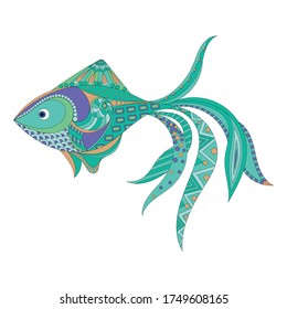 Zentangle stylized Fish. Hand Drawn doodle vector illustration isolated on white background. Sketch for tattoo or makhenda. Sea food collection
