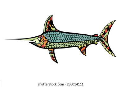 Zentangle stylized Fish. Hand Drawn doodle vector illustration isolated on white background. Sketch for tattoo or makhenda. Sea food collection.