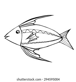 Zentangle stylized Fish. Hand Drawn doodle vector illustration isolated on white background. Sketch for tattoo or makhenda. Sea food collection.