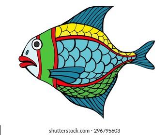 Zentangle stylized Fish. Hand Drawn doodle vector illustration isolated on white background. Sketch for tattoo or makhenda. Sea food collection.