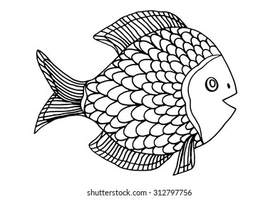 Zentangle stylized Fish. Hand Drawn doodle vector illustration isolated on white background. Sketch for tattoo or makhenda. Sea food collection.