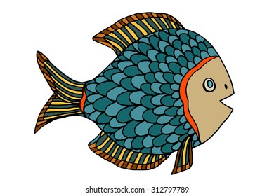 Zentangle stylized Fish. Hand Drawn doodle vector illustration isolated on white background. Sketch for tattoo or makhenda. Sea food collection.