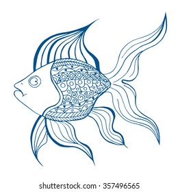 Zentangle stylized Fish. Hand Drawn doodle vector illustration isolated on white background. Sketch for tattoo or makhenda. Sea food collection.