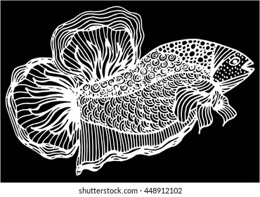 Zentangle stylized Fish. Hand Drawn patterned vector. Sea art collection.