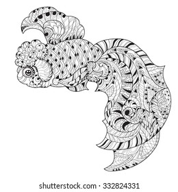 Zentangle stylized floral china fish doodle. Hand Drawn isolated layered vector illustration. Sketch for tattoo or coloring book.