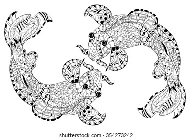 Zentangle stylized floral china fish carp doodle. Hand Drawn vector illustration. Koi sketch for tattoo or coloring book.