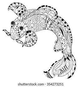 Zentangle stylized floral china fish carp doodle. Hand Drawn vector illustration. Koi sketch for tattoo or coloring book.