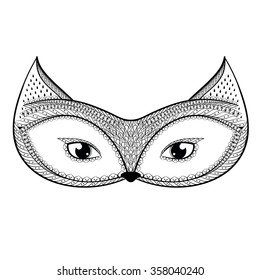Zentangle stylized fox. Hand Drawn patterned vector illustration isolated on white background. Sketch for tattoo, t-shirt design.