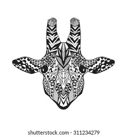 Zentangle stylized giraffe. Animals. Hand drawn doodle. Ethnic patterned vector illustration. African, indian, totem, tatoo design. Sketch for avatar, tattoo, posters, prints or t-shirt.