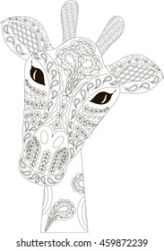 Zentangle stylized giraffe black and white hand drawn vector illustration