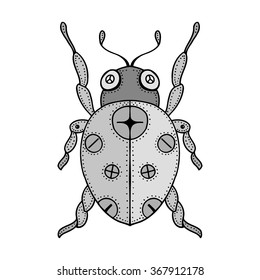 Zentangle stylized gray bug doodle. Hand Drawn vector illustration isolated on white background. Sketch for tattoo or makhenda. Insect collection.