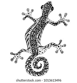 Zentangle stylized hand drawn lizard black and white hand drawn vector stock illustration