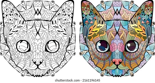 Zentangle stylized head of cat. Hand Drawn lace vector illustration