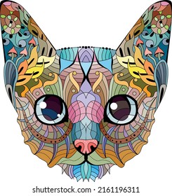 Zentangle stylized head of cat. Hand Drawn lace vector illustration
