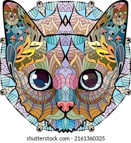 Zentangle stylized head of cat on mandala. Hand Drawn lace vector illustration