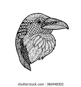 Zentangle stylized head of Crow. Hand Drawn vintage doodle vector illustration, Zentangle