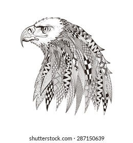 Zentangle stylized head of eagle. Hand Drawn doodle vector illustration isolated on white background. Sketch for tattoo or indian makhenda design. Can be used for postcard, t-shirt, bag or poster.