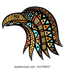 Zentangle stylized head of eagle. Hand Drawn doodle vector illustration isolated on white background. Sketch for tattoo or indian makhenda design. Can be used for postcard, t-shirt, bag or poster.