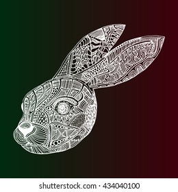 Zentangle stylized head of rabbit. Hand Drawn vintage doodle vector illustration. Sketch for tattoo, coloring page, shirt design effect, logo, and decoration.