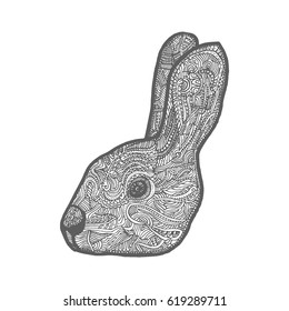 Zentangle stylized head of rabbit. Hand Drawn vintage doodle vector illustration. Sketch for tattoo, coloring page, shirt design effect, logo, and decoration.