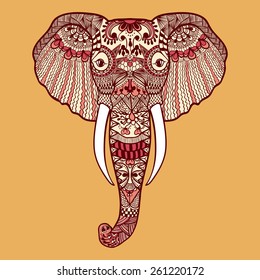 Zentangle stylized Indian Elephant. Hand Drawn lace vector illustration isolated on white background. Sketch for tattoo or makhenda.