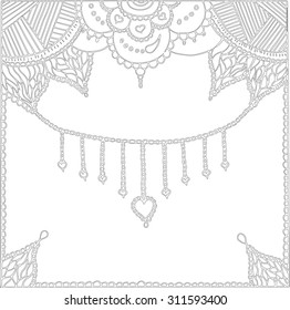 Zentangle stylized invitation card, vector, illustration, freehand pencil, heart, flower, lace pattern