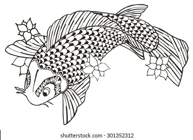 Zentangle stylized koi fish, vector, illustration, freehand pencil