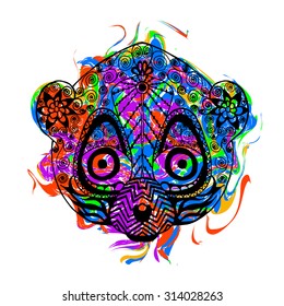 Zentangle stylized lemur with abstract colorful grunge background. Hand drawn doodle. Ethnic patterned vector illustration. African, tribal, totem design. Sketch for tattoo, posters, prints, t-shirt. 
