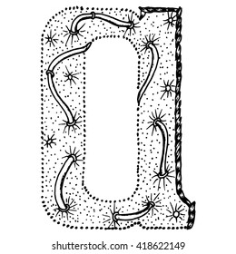 Zentangle stylized letters - letter A. Vector illustration. Black white hand drawn doodle.