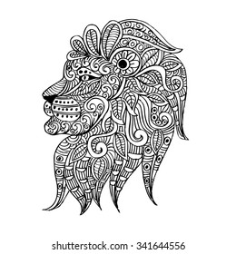 Zentangle stylized Lion face. Hand Drawn doodle vector illustration. 