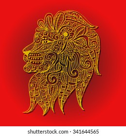 Zentangle stylized Lion face. Hand Drawn doodle vector illustration. 