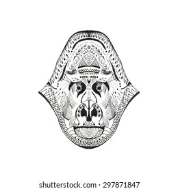 Zentangle stylized monkey head. Animal collection. Gorilla. Hand Drawn doodle isolated on white background. Graphic print for your design. Sketch for tattoo or t-shirt. Vector illustration eps 8.