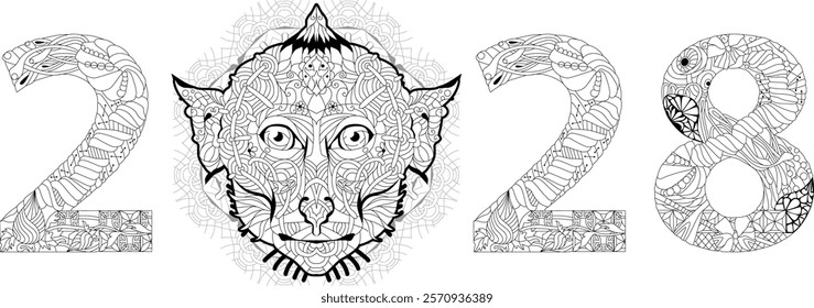 Zentangle stylized monkey number 2028. Hand Drawn lace vector illustration for coloring