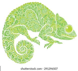 Zentangle stylized multicolored Chameleon. Hand Drawn Reptile vector illustration in doodle style for tattoo or print