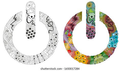 Zentangle estilizado interruptor On Off - icono vectorial. Ilustración vectorial de encaje dibujado a mano