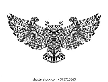 Vector Illustration Eagle Owl Black White Stock Vector (Royalty Free ...