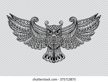 Zentangle stylized Owl. Hand drawing illustration.