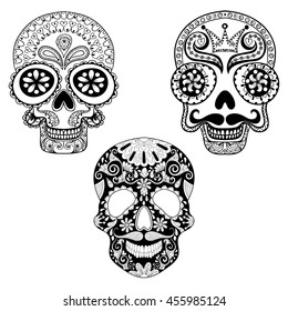 Zentangle Stylized Patterned Skulls Set Candle Stock Vector (Royalty ...