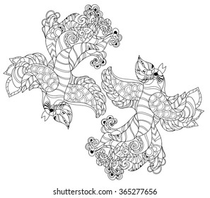 Zentangle stylized peacock Hand Drawn vector illustration. Sketch for tattoo or makhenda. Bird collection.