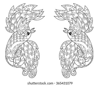 Zentangle stylized peacock Hand Drawn vector illustration. Sketch for tattoo or makhenda. Bird collection.